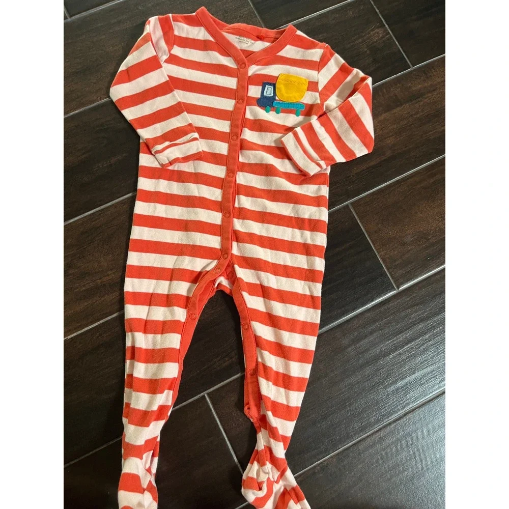 Next Baby Boys Red White Striped Truck Footed Sleeper Romper 1.5-2 Years 92cm